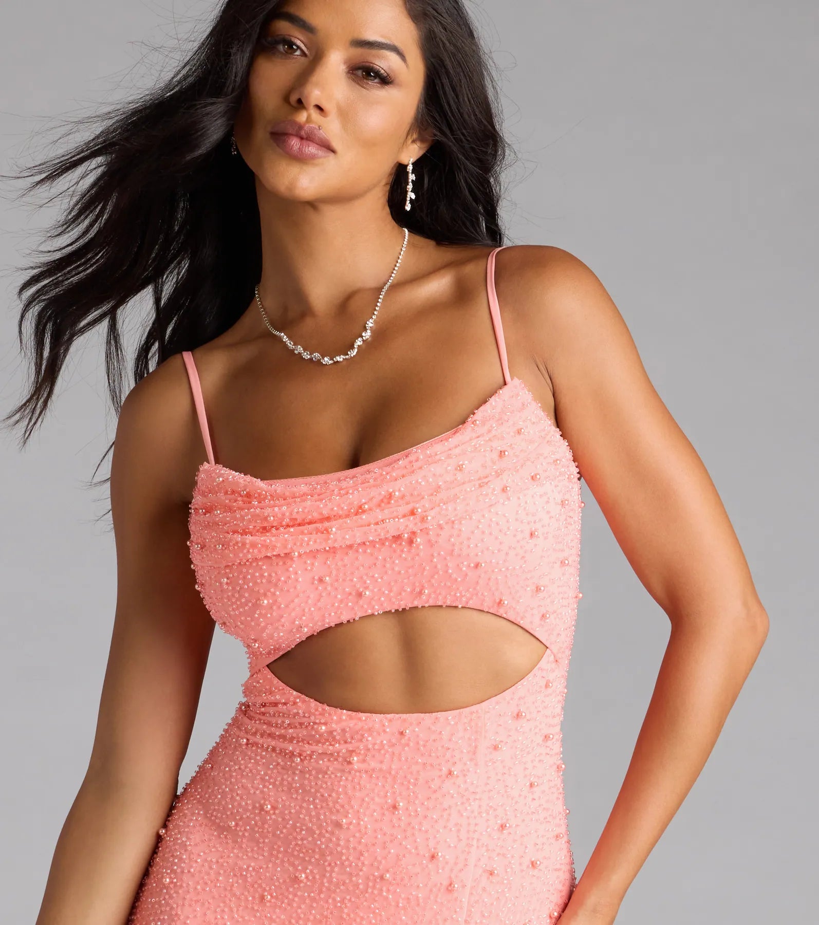 Marine Cutout Slit Mermaid Beaded Formal Dress - Image 9
