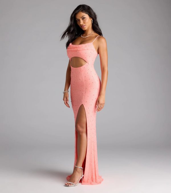 Marine Cutout Slit Mermaid Beaded Formal Dress - Image 10