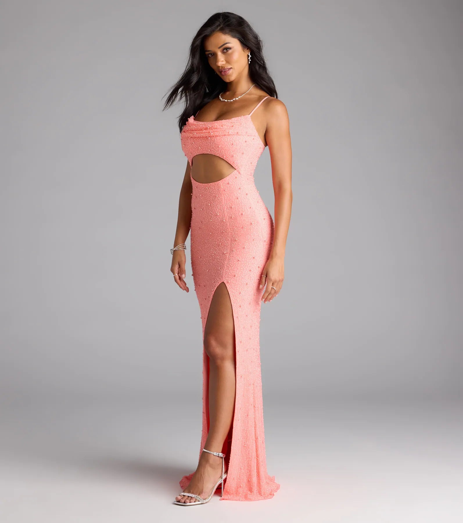Marine Cutout Slit Mermaid Beaded Formal Dress - Image 10
