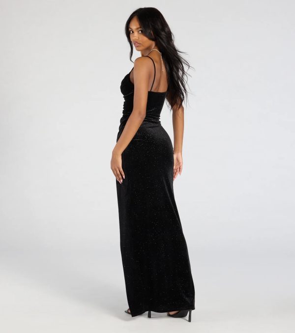 Azella Bodycon Slit Glitter Velvet Formal Dress - Image 2