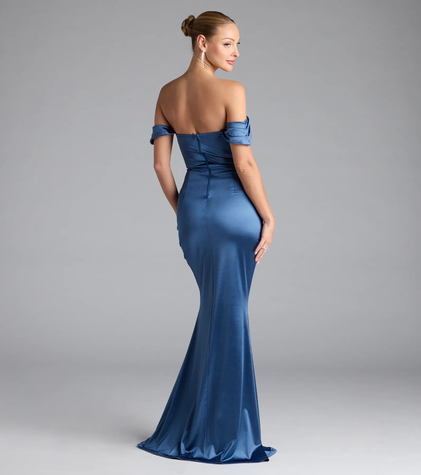 Belinda Off-The-Shoulder Slit Satin Formal Dress - Image 2