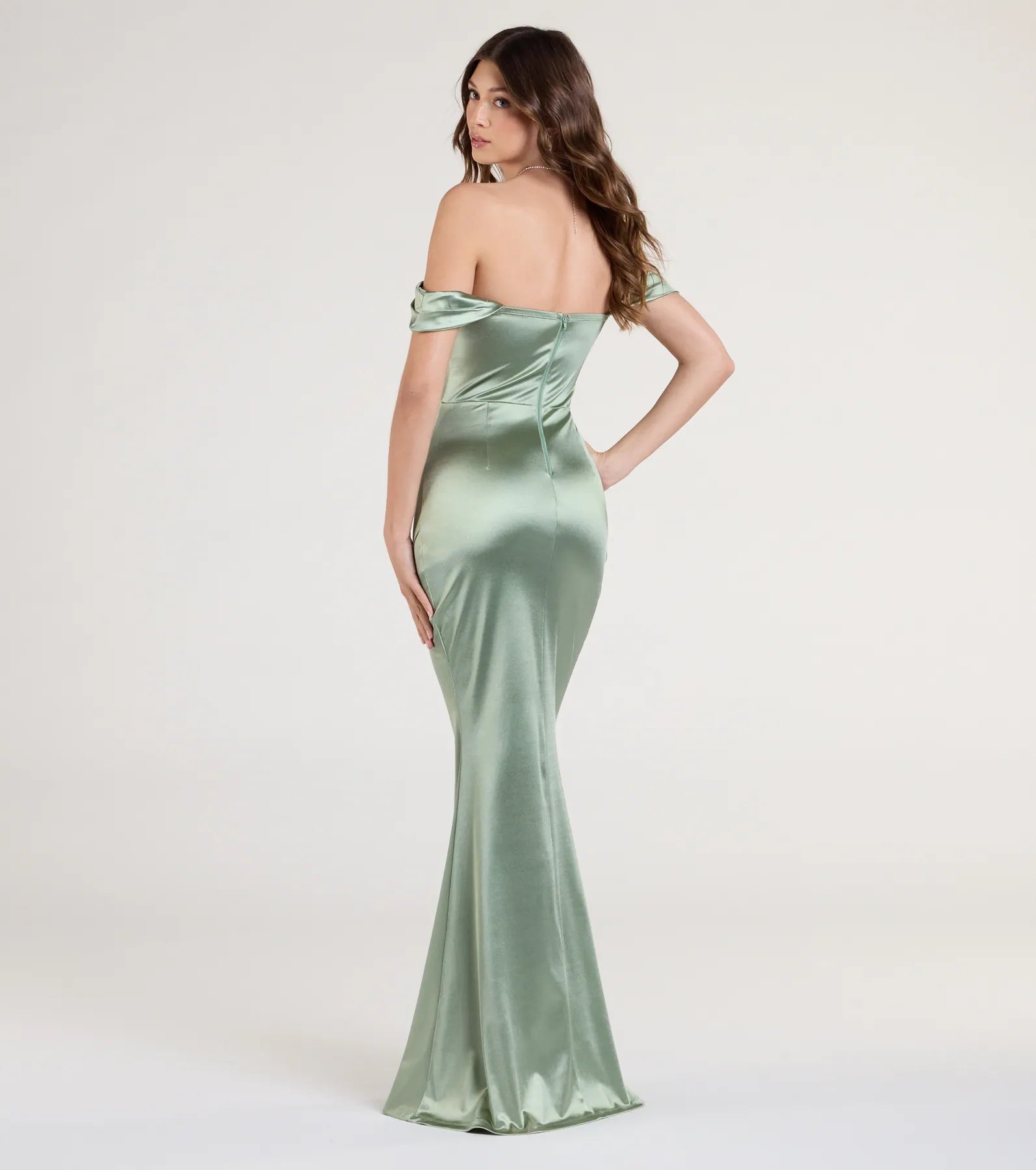 Belinda Off-The-Shoulder Slit Satin Formal Dress - Image 6