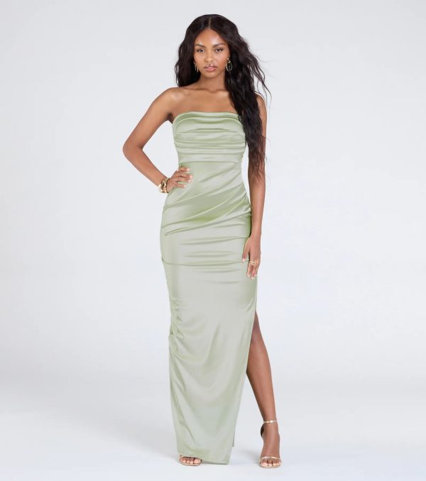 Brianna Satin Strapless High Slit Column Dress - Image 9