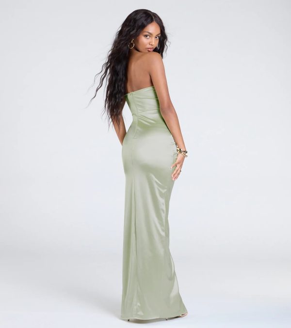 Brianna Satin Strapless High Slit Column Dress - Image 10