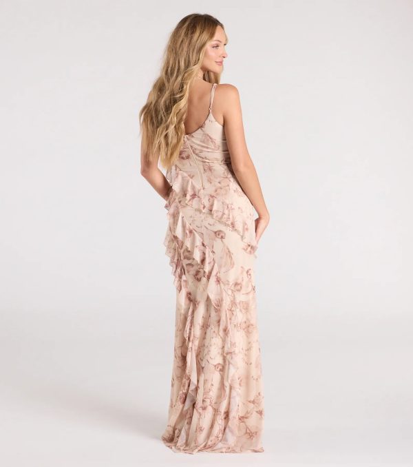 Sancia V-Neck Ruffle Slit Floral Formal Dress - Image 2