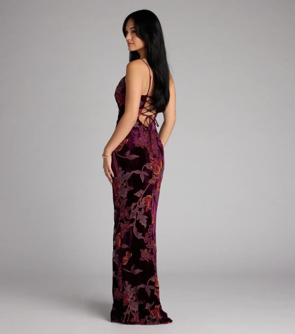 Melanie Floral Velvet Lace-Up Formal Dress - Image 6