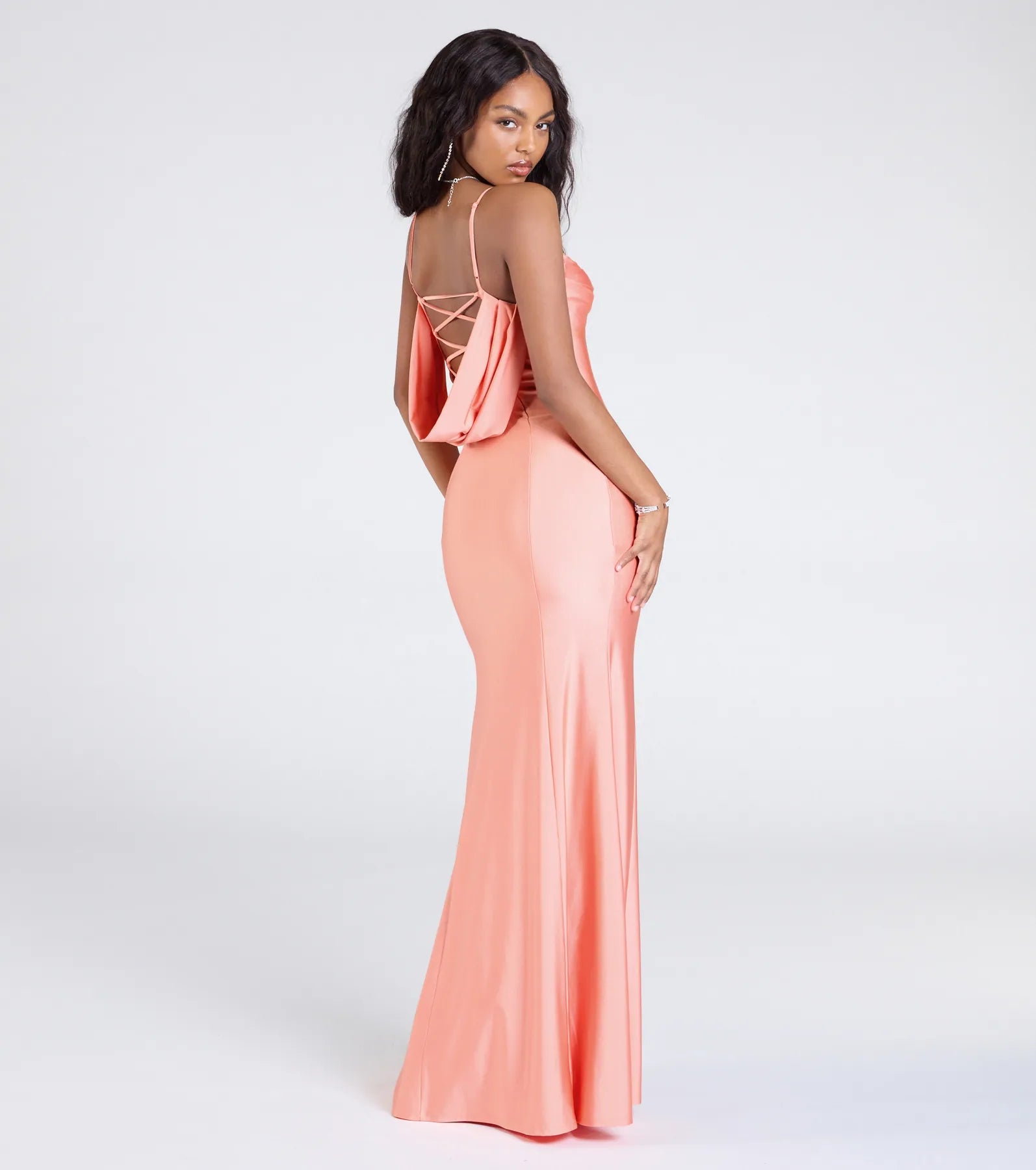 Lizzie Lace-Up Cowl Back Slit Formal Dress - Image 2