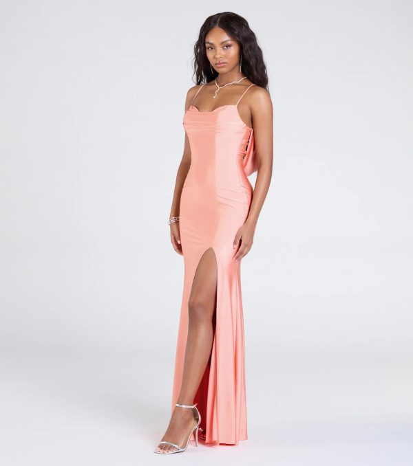 Lizzie Lace-Up Cowl Back Slit Formal Dress - Image 5