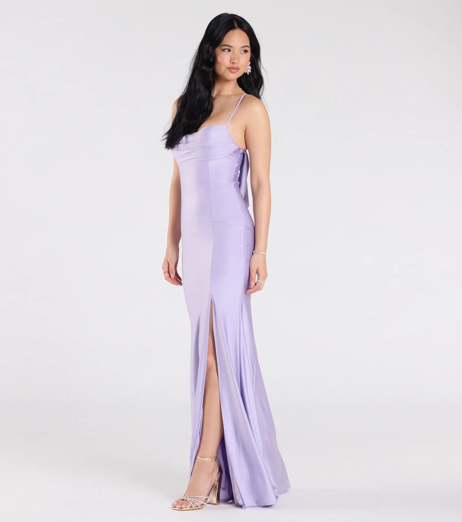 Lizzie Lace-Up Cowl Back Slit Formal Dress - Image 10