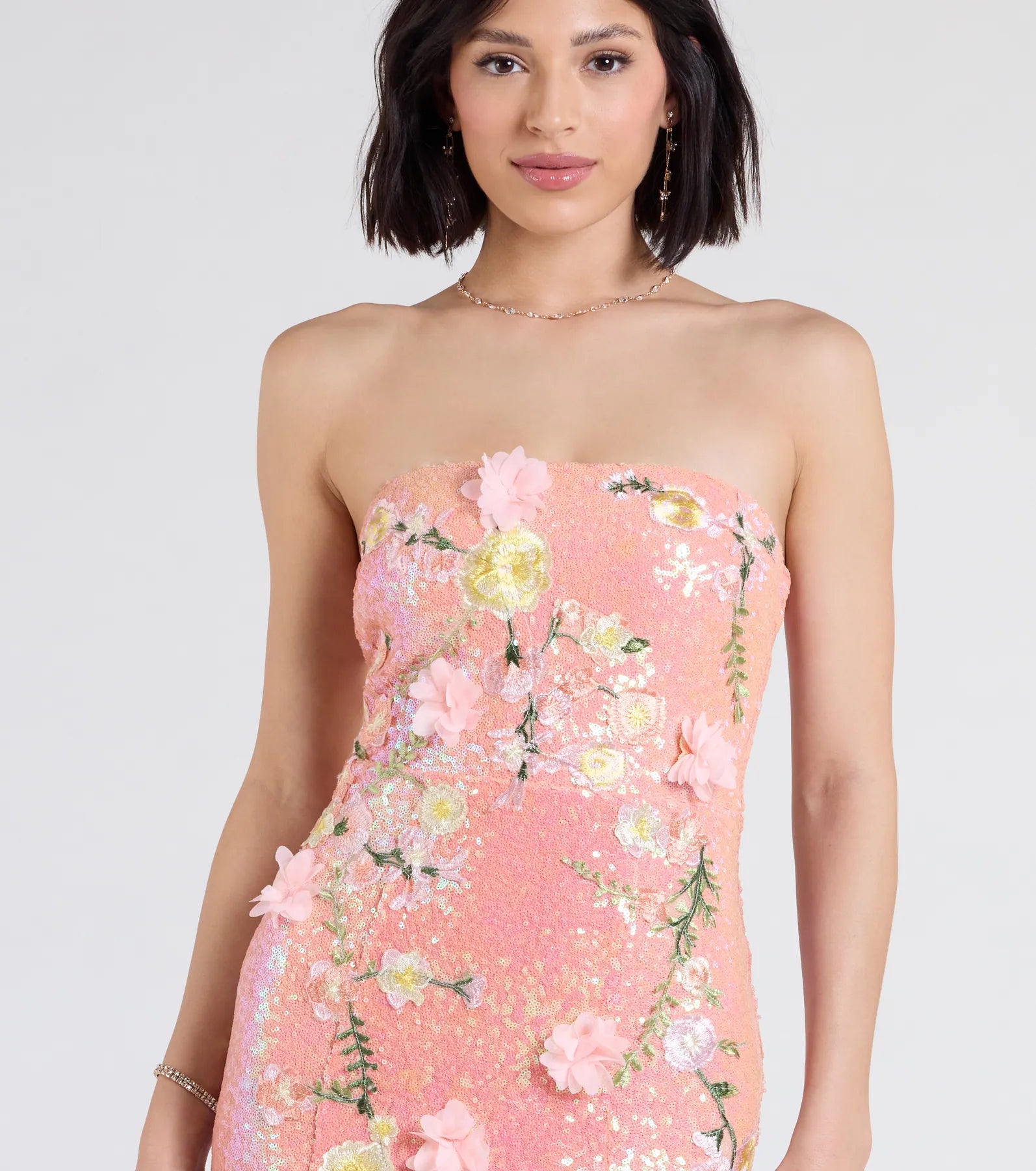 Minerva Strapless Floral Sequin Formal Dress - Image 4