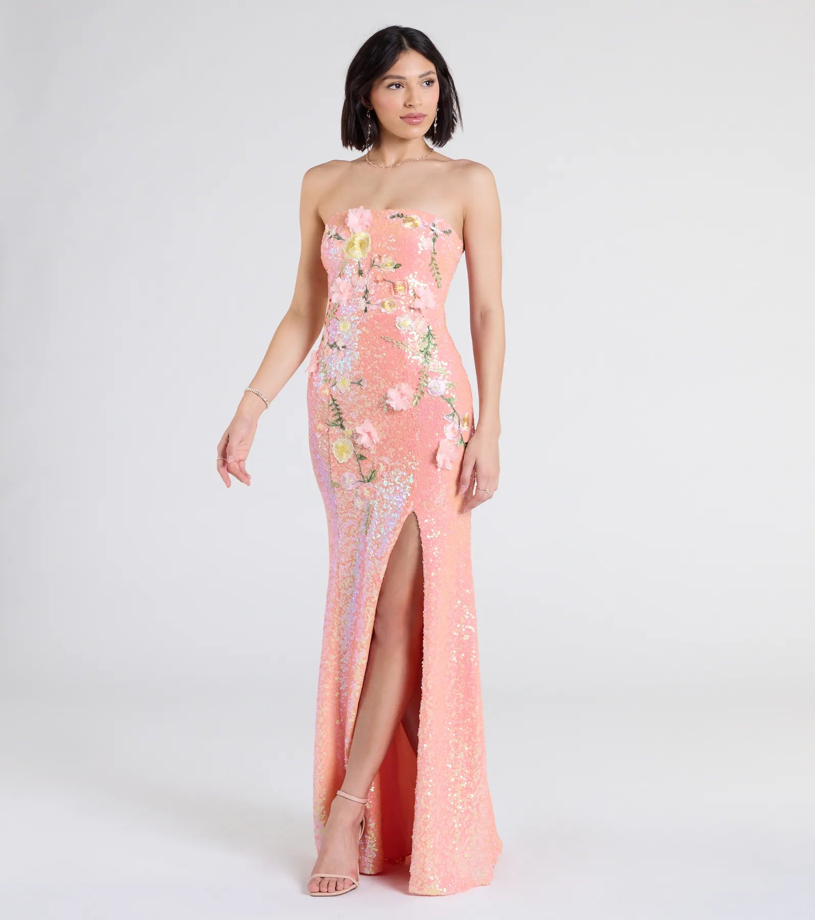 Minerva Strapless Floral Sequin Formal Dress - Image 5