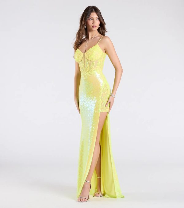 Antonia Lace-Up Corset Slit Sequin Formal Dress - Image 4