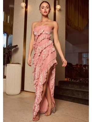Brie Strapless Ruffled Slit Column Dress
