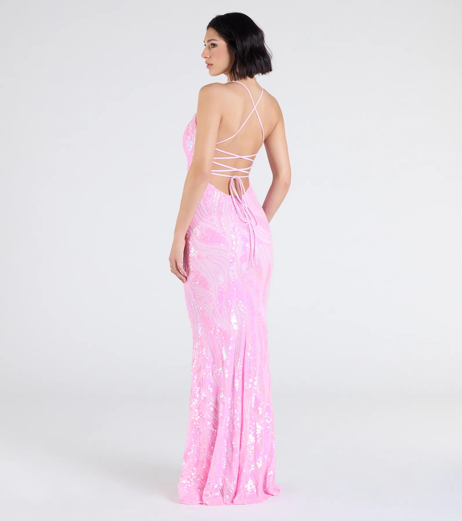 Acacia Iridescent Sequin Lace-Up Formal Dress - Image 6