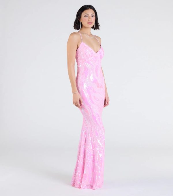 Acacia Iridescent Sequin Lace-Up Formal Dress - Image 9