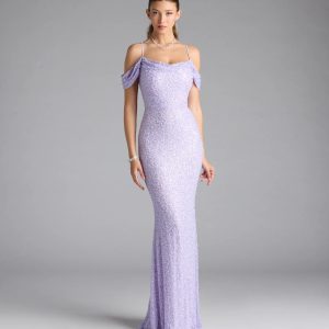 Faye Cold Shoulder Mermaid Beaded Formal Dress