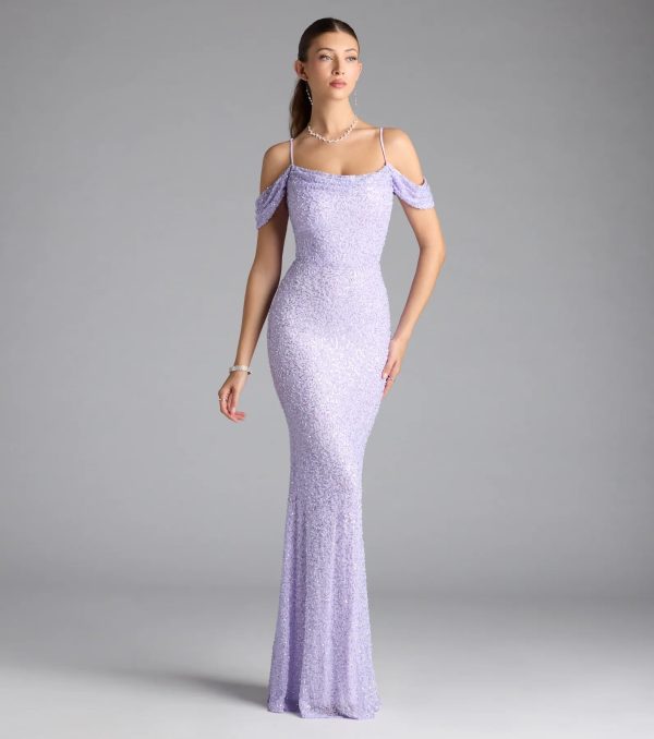 Faye Cold Shoulder Mermaid Beaded Formal Dress - Image 4