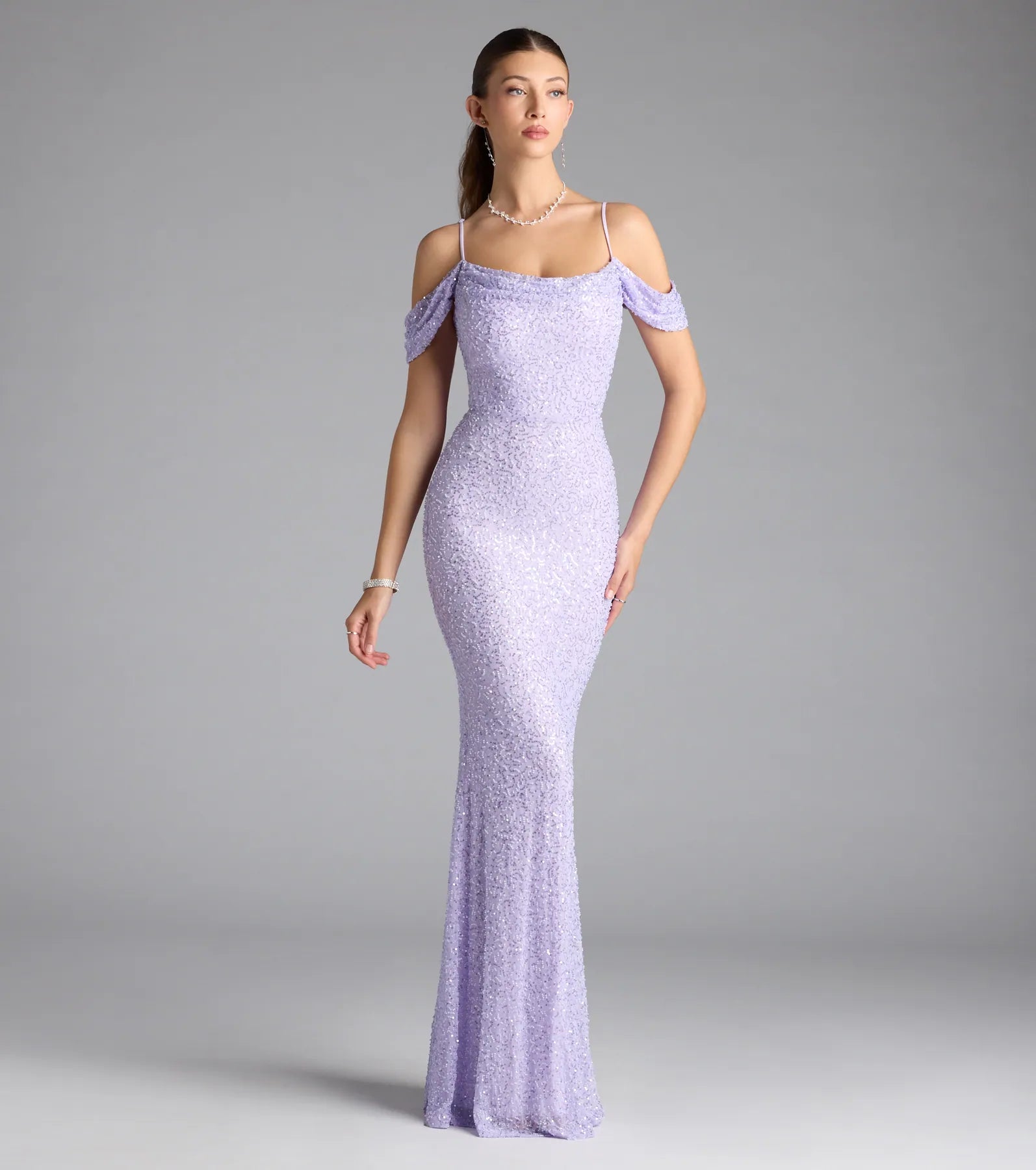 Faye Cold Shoulder Mermaid Beaded Formal Dress - Image 4