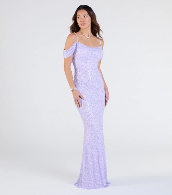 Faye Cold Shoulder Mermaid Beaded Formal Dress - Image 5