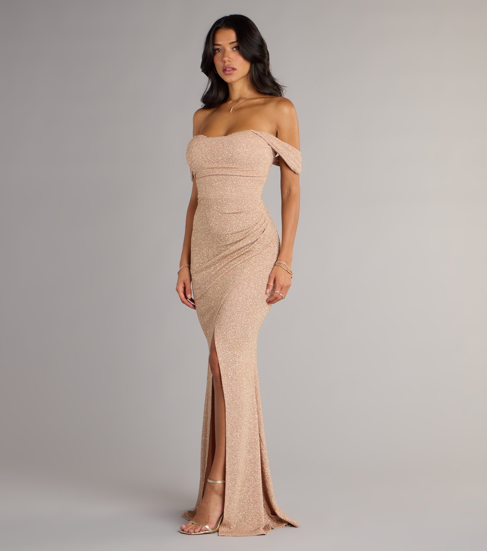 Airlie Formal Glitter Off-The-Shoulder Dress - Image 13