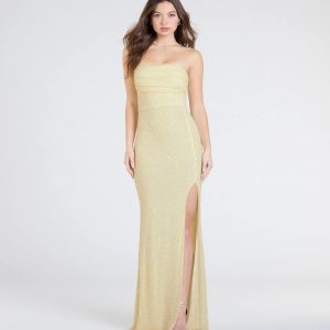 Cindy Beaded Strapless Column Formal Dress