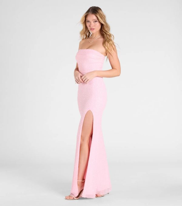 Cindy Beaded Strapless Column Formal Dress - Image 19
