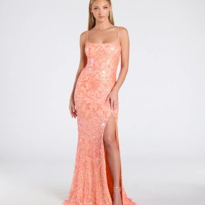 Celina Sequin Lace-Up High Slit Mermaid Dress