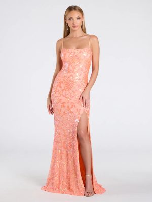 Celina Sequin Lace-Up High Slit Mermaid Dress