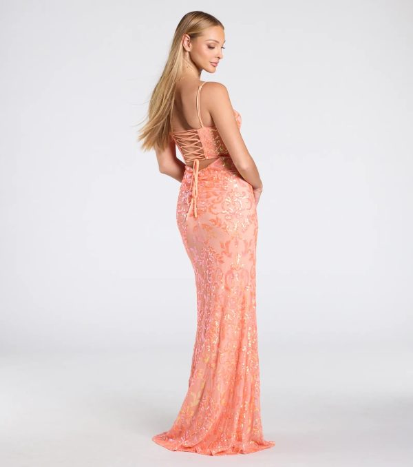 Celina Sequin Lace-Up High Slit Mermaid Dress - Image 2