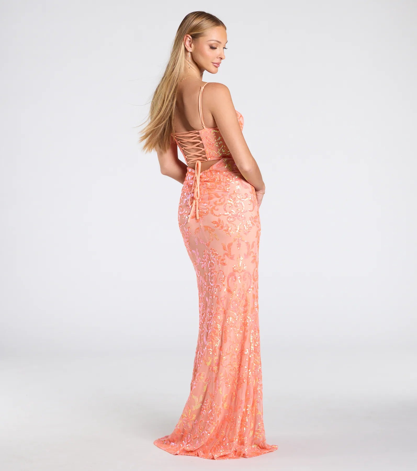 Celina Sequin Lace-Up High Slit Mermaid Dress - Image 2