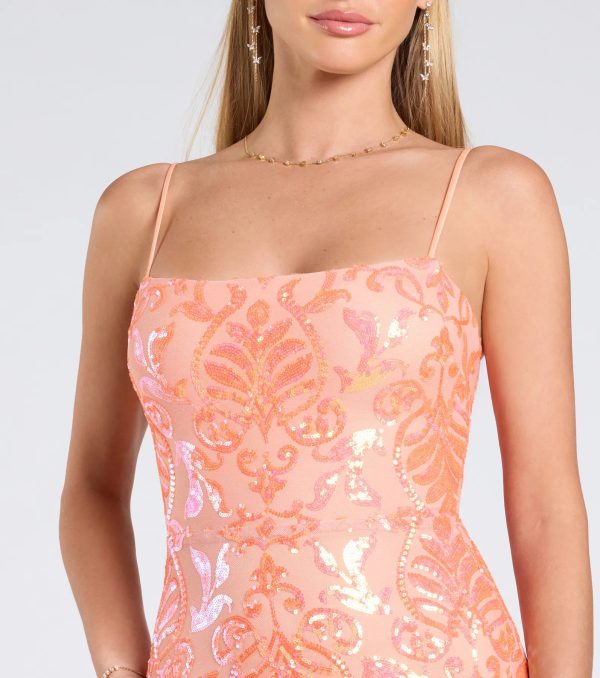 Celina Sequin Lace-Up High Slit Mermaid Dress - Image 3