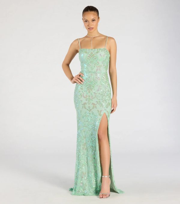 Celina Sequin Lace-Up High Slit Mermaid Dress - Image 5