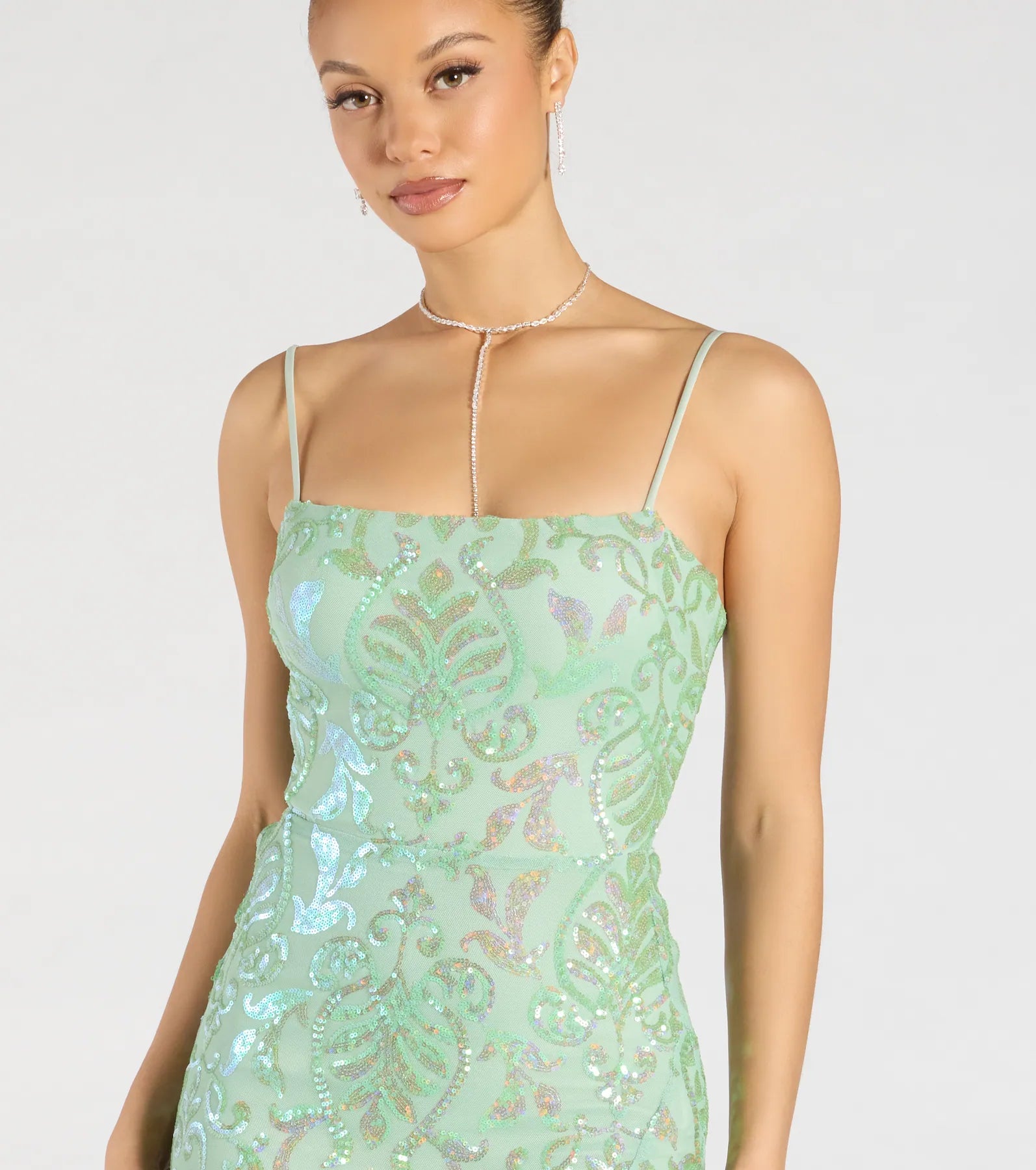Celina Sequin Lace-Up High Slit Mermaid Dress - Image 8