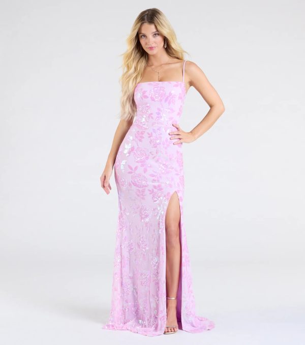 Kimber High Slit Floral Sequin Mermaid Dress - Image 8
