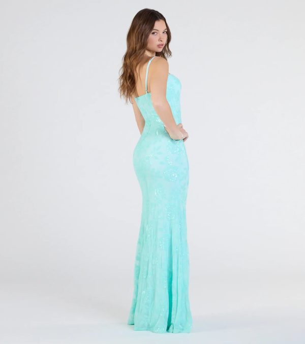 Kimber High Slit Floral Sequin Mermaid Dress - Image 10