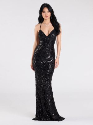 Gisela Lace-Up Bodycon Sequin Formal Dress