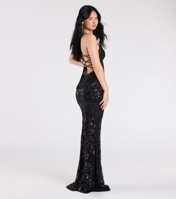 Gisela Lace-Up Bodycon Sequin Formal Dress - Image 2