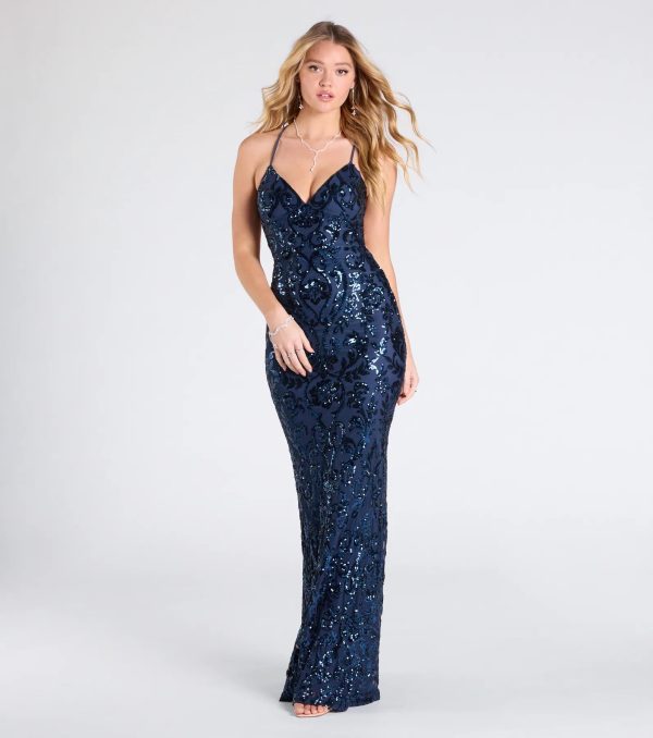 Gisela Lace-Up Bodycon Sequin Formal Dress - Image 5