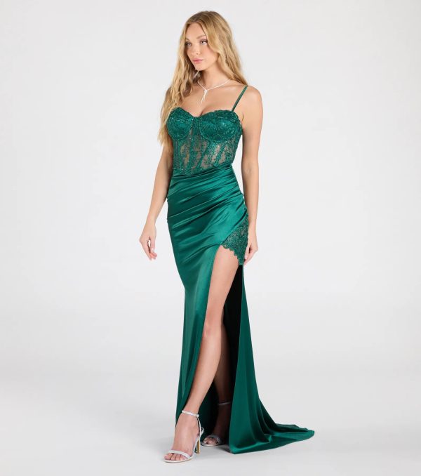Olga Corset Lace Satin Wrap Mermaid Formal Dress - Image 4