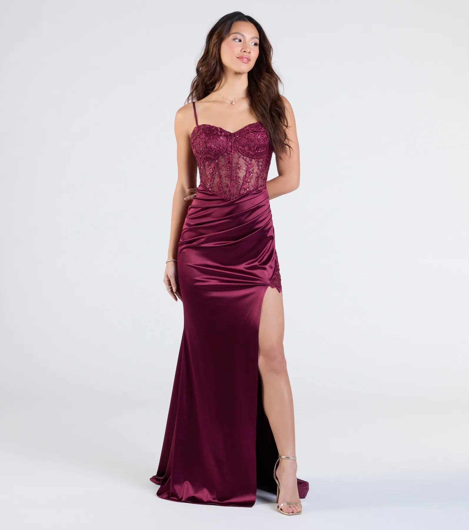 Olga Corset Lace Satin Wrap Mermaid Formal Dress - Image 5