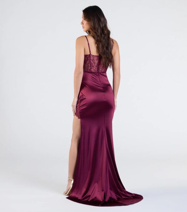 Olga Corset Lace Satin Wrap Mermaid Formal Dress - Image 6