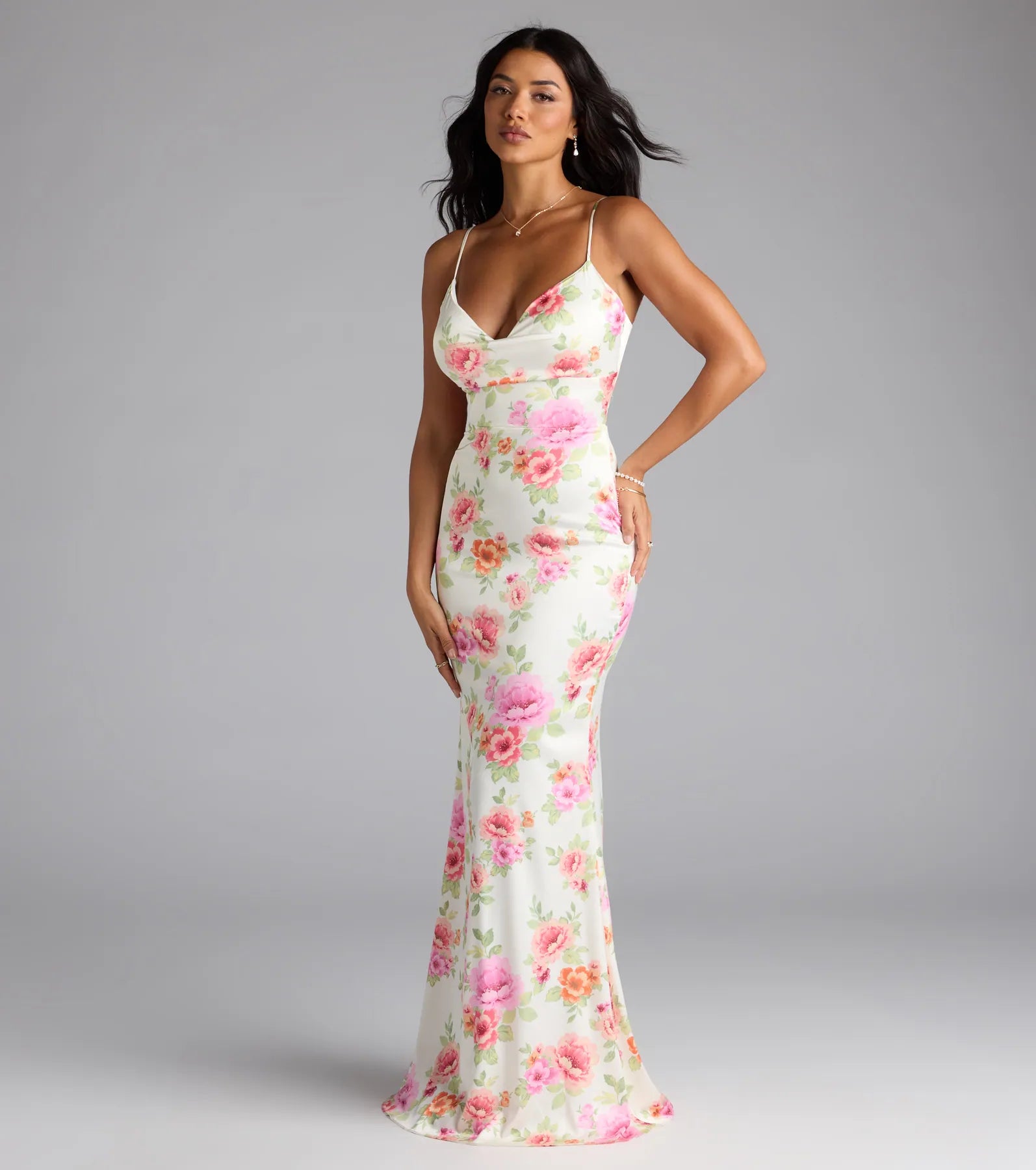 Emely Lace-Up Mermaid Floral Satin Formal Dress - Image 4