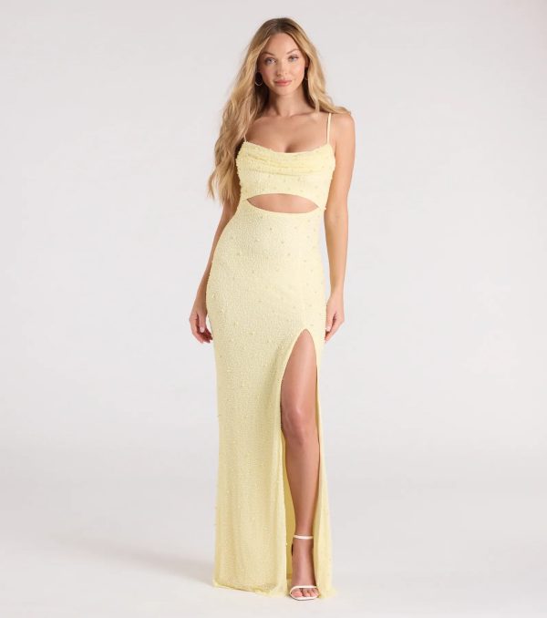 Marine Cutout Slit Mermaid Beaded Formal Dress - Image 11
