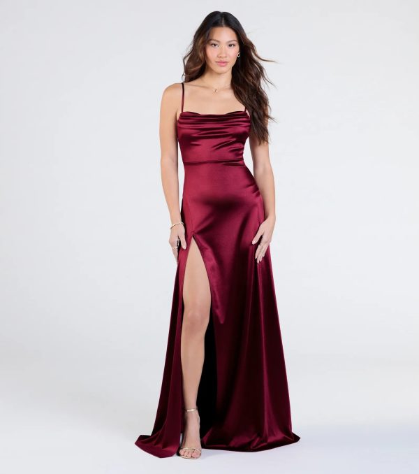 Marissa Formal Satin Cowl Neck Dress - Image 15