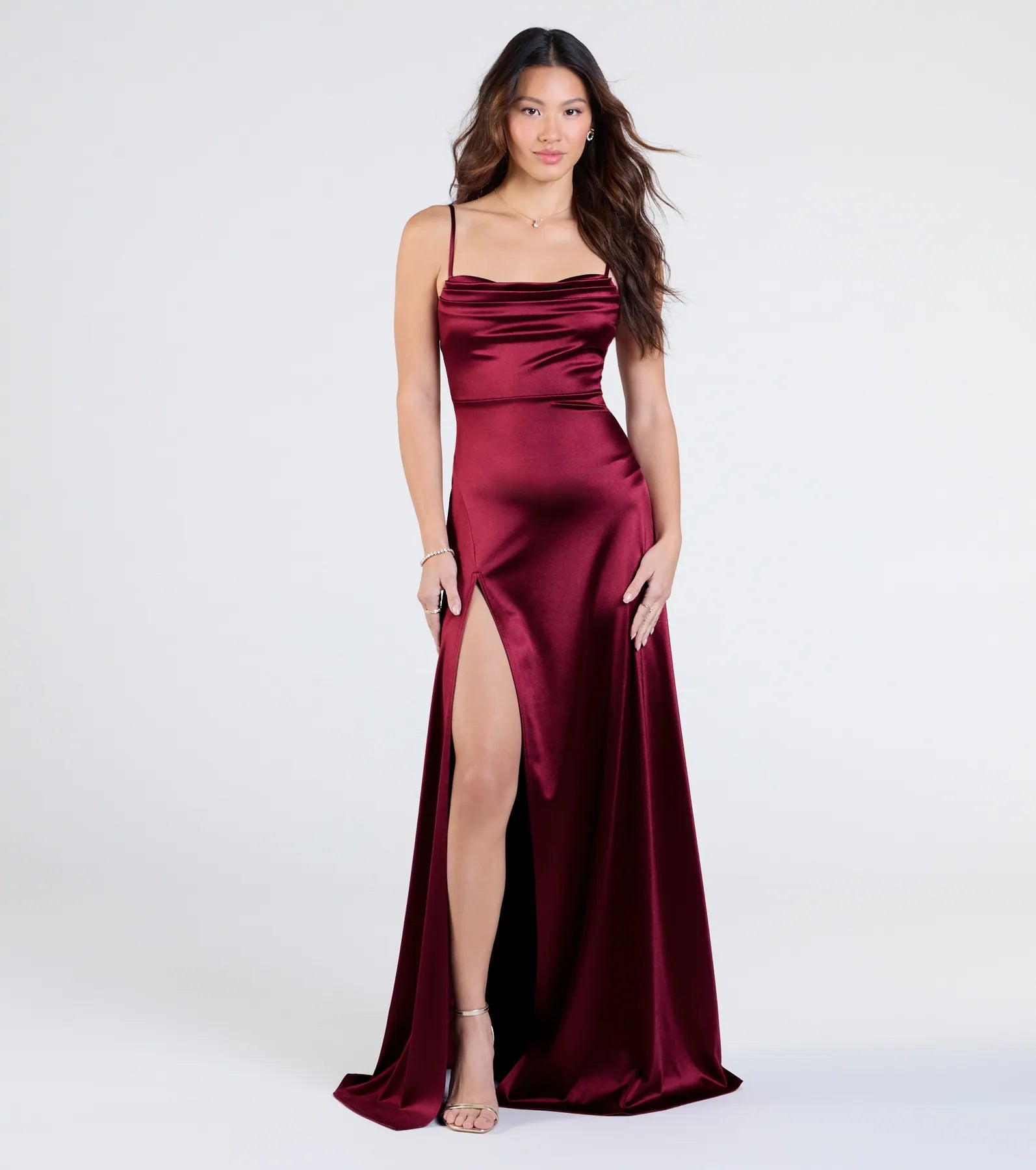 Marissa Formal Satin Cowl Neck Dress - Image 15