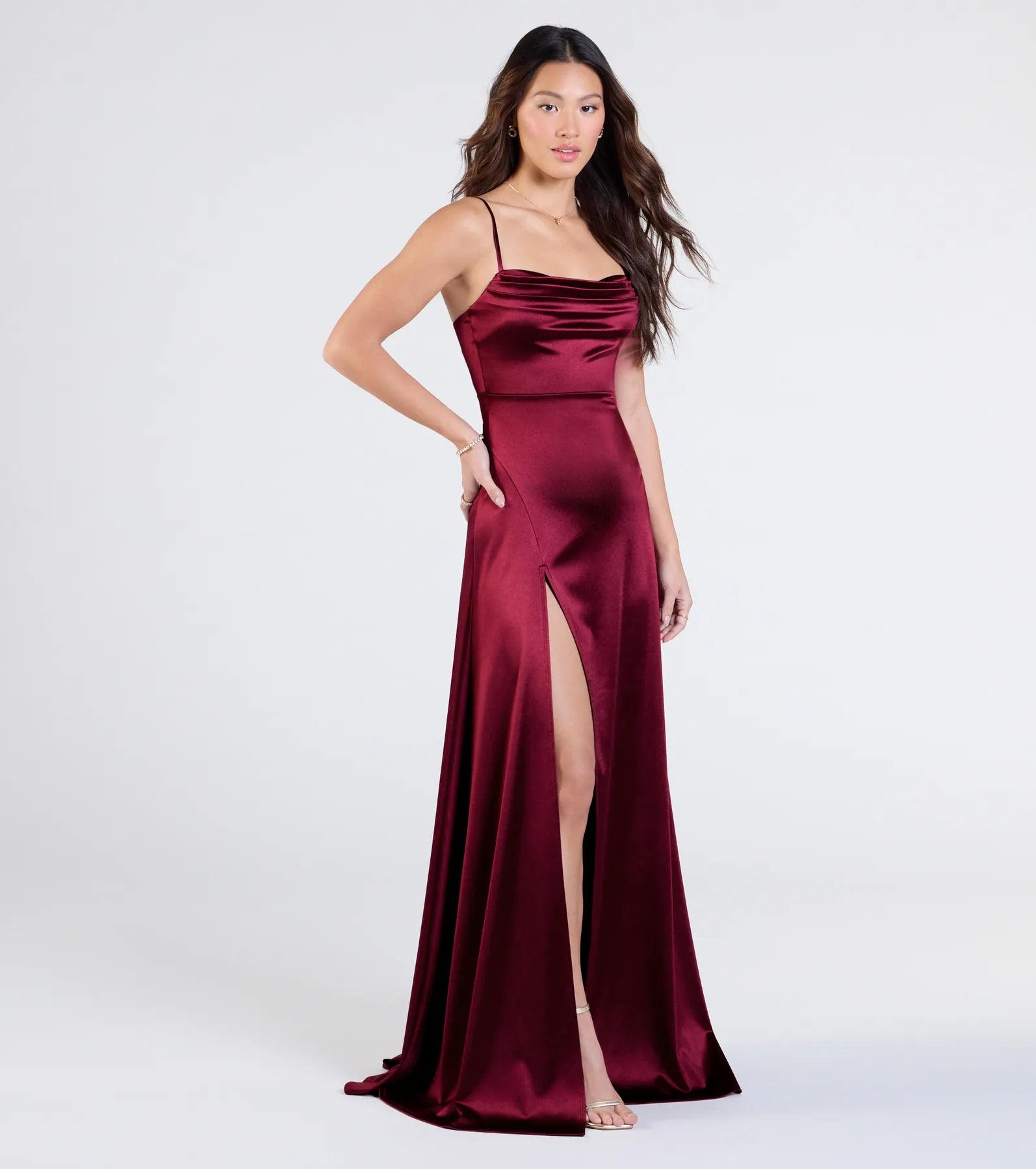 Marissa Formal Satin Cowl Neck Dress - Image 18