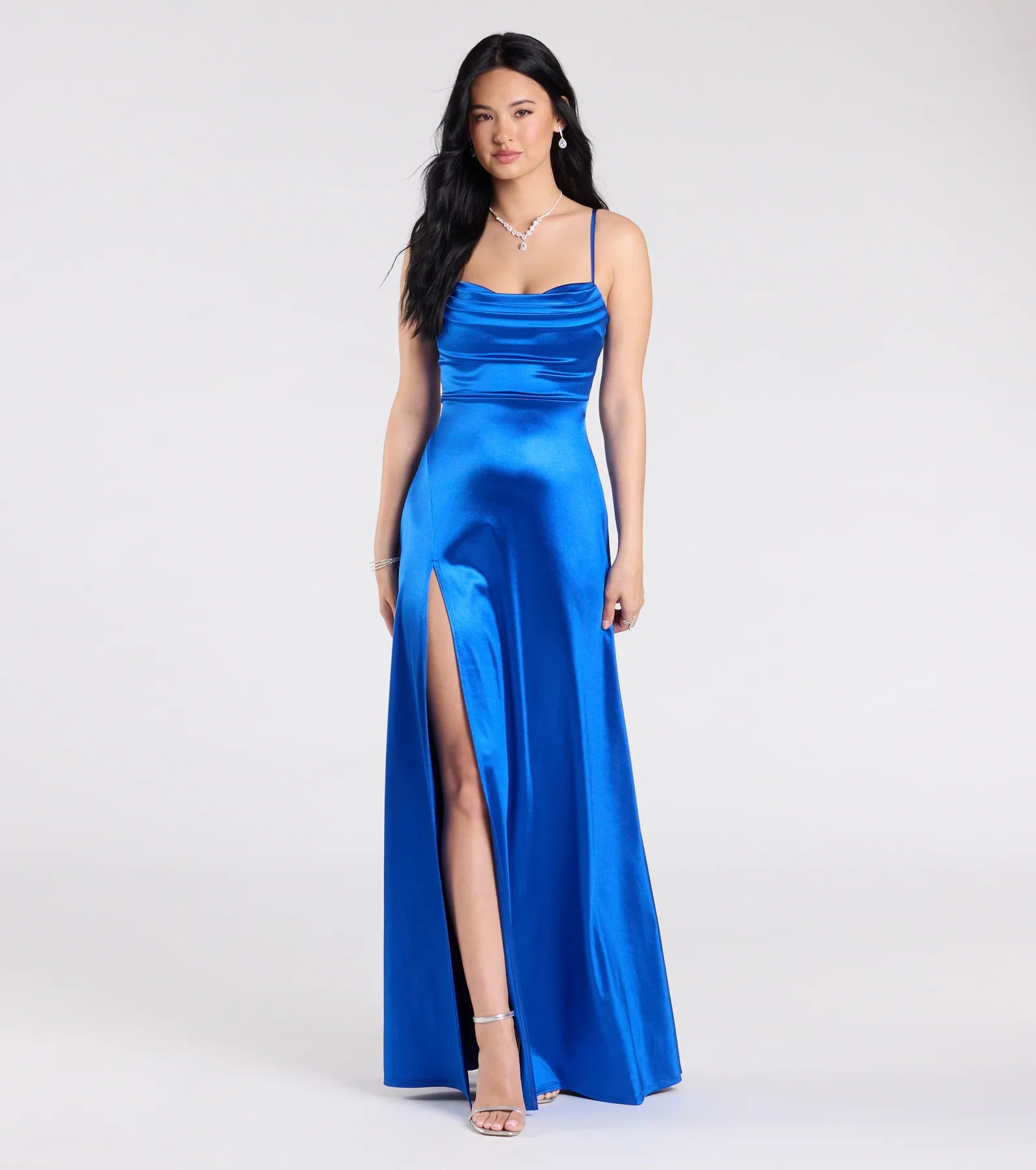 Marissa Formal Satin Cowl Neck Dress - Image 19