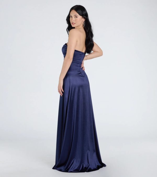 Alison Strapless Slit A-Line Satin Formal Dress - Image 2