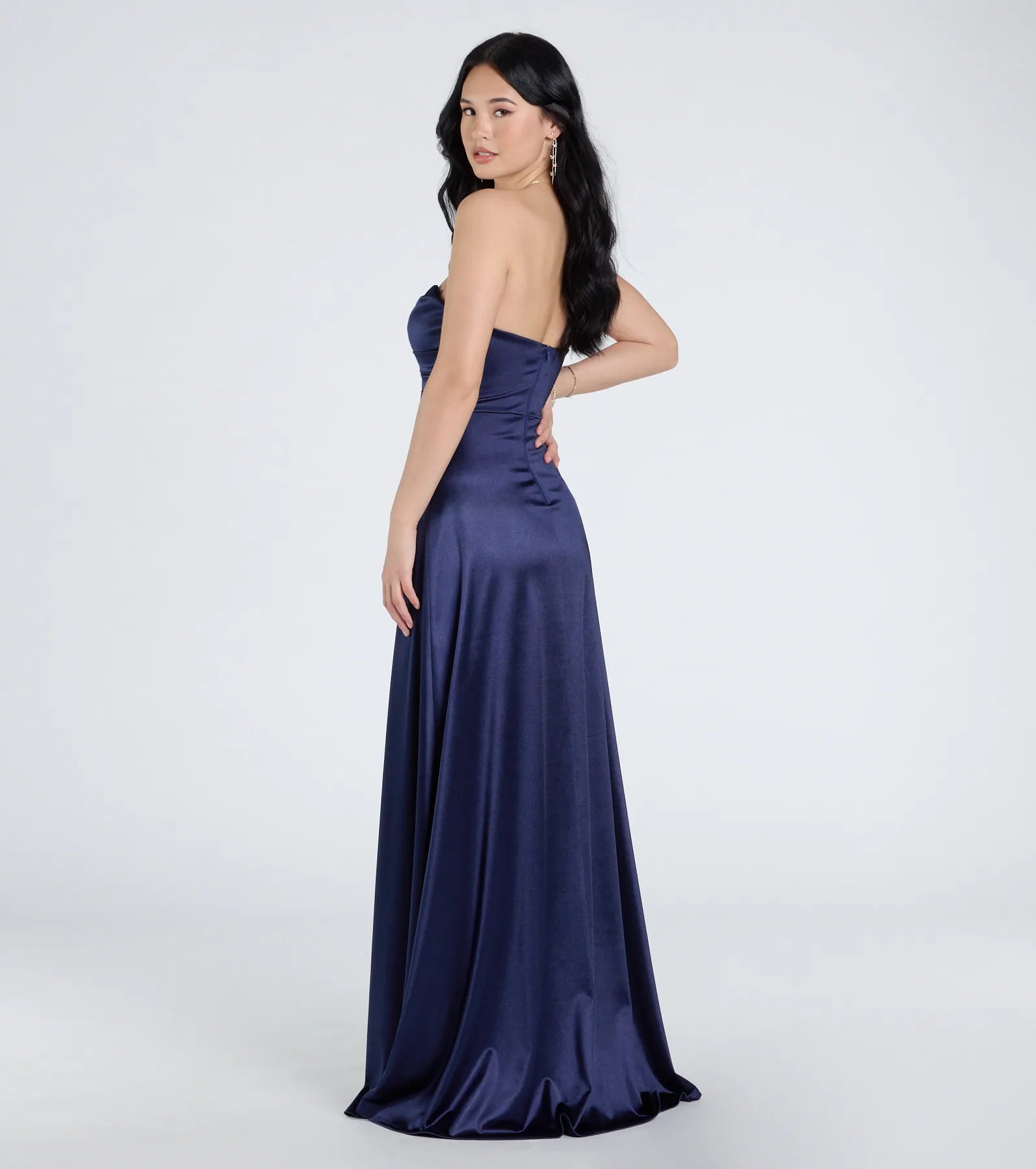 Alison Strapless Slit A-Line Satin Formal Dress - Image 2