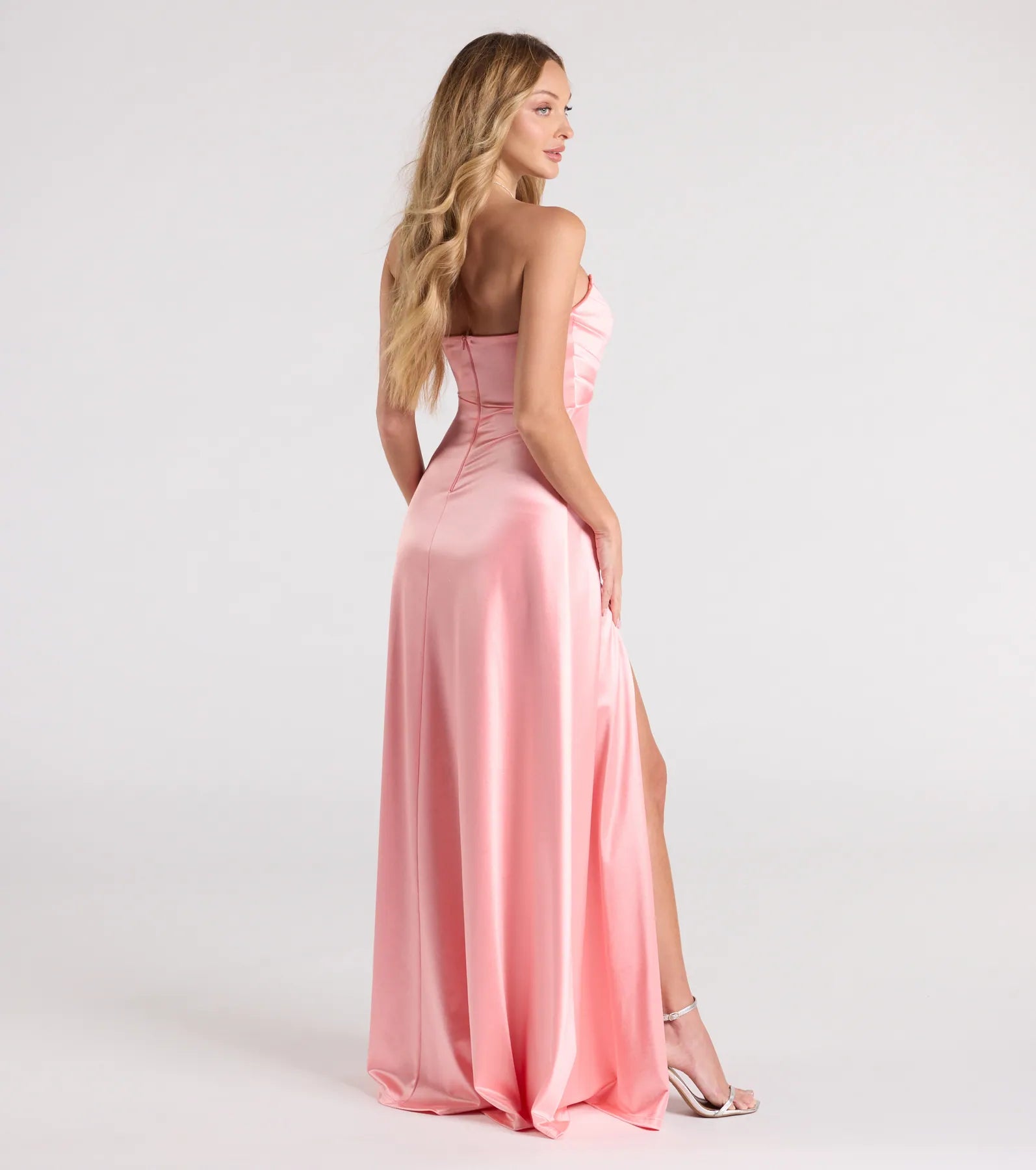 Alison Strapless Slit A-Line Satin Formal Dress - Image 6